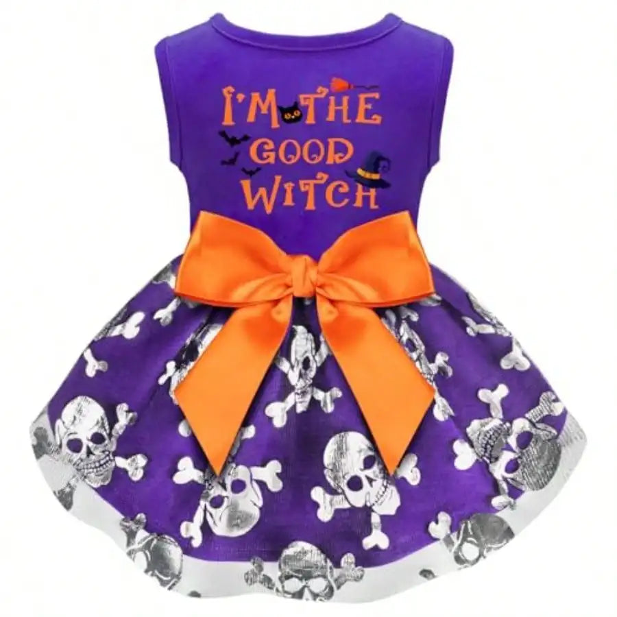Funny Dog Halloween Witch Dress Costume With Bow For Pets