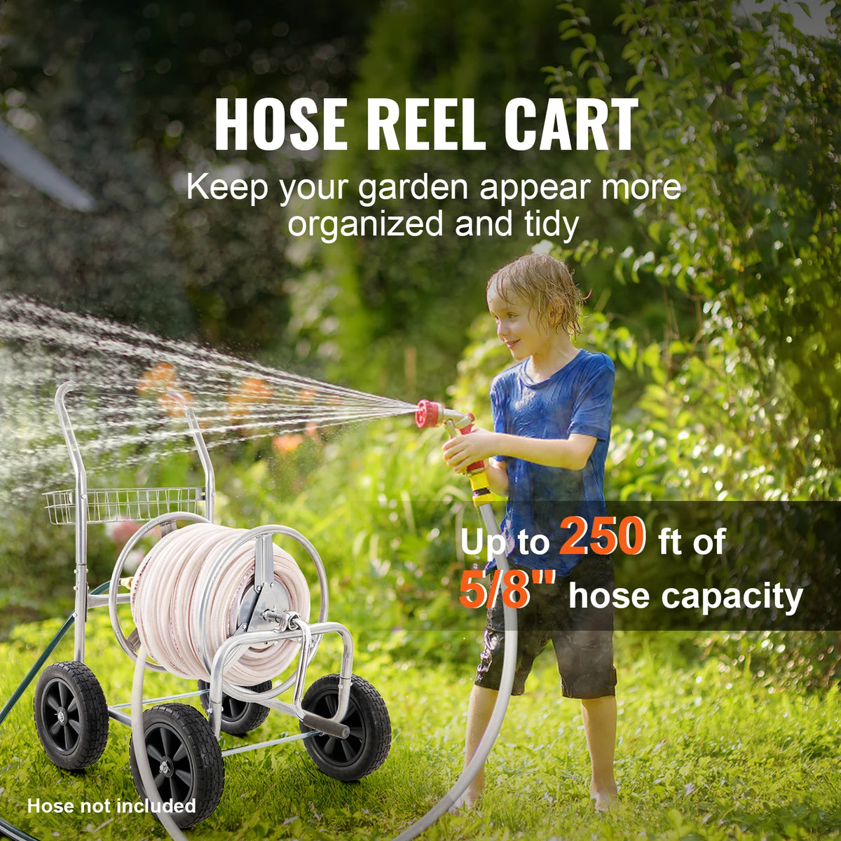 SucceBuy Heavy Duty Steel Garden Hose Reel Cart With Storage Basket