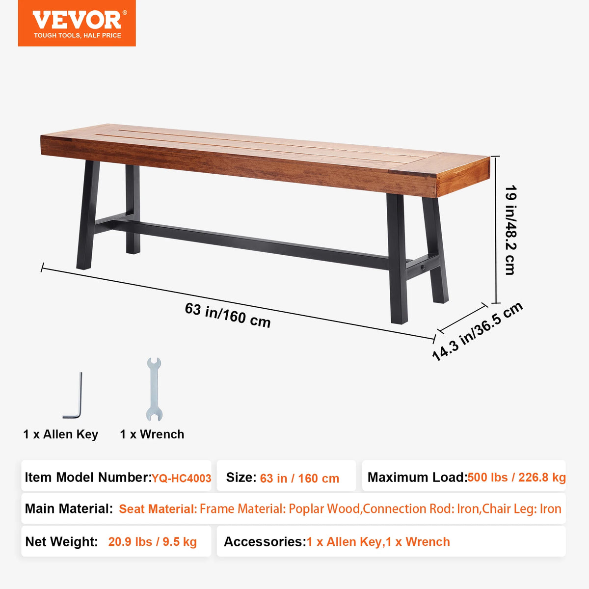 SucceBuy Heavy Duty Wooden Outdoor Garden Bench For Patio