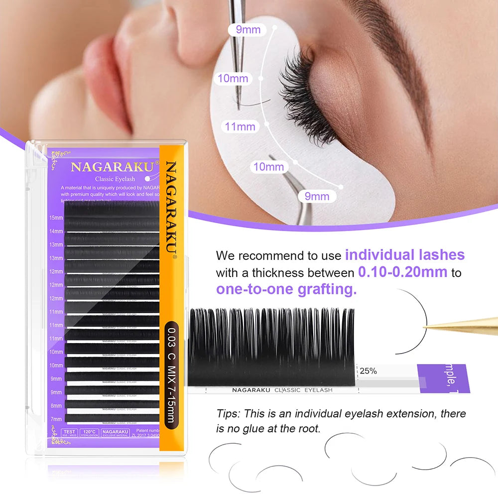 Nagaraku Individual Eyelash Extensions Synthetic Hair Natural Style