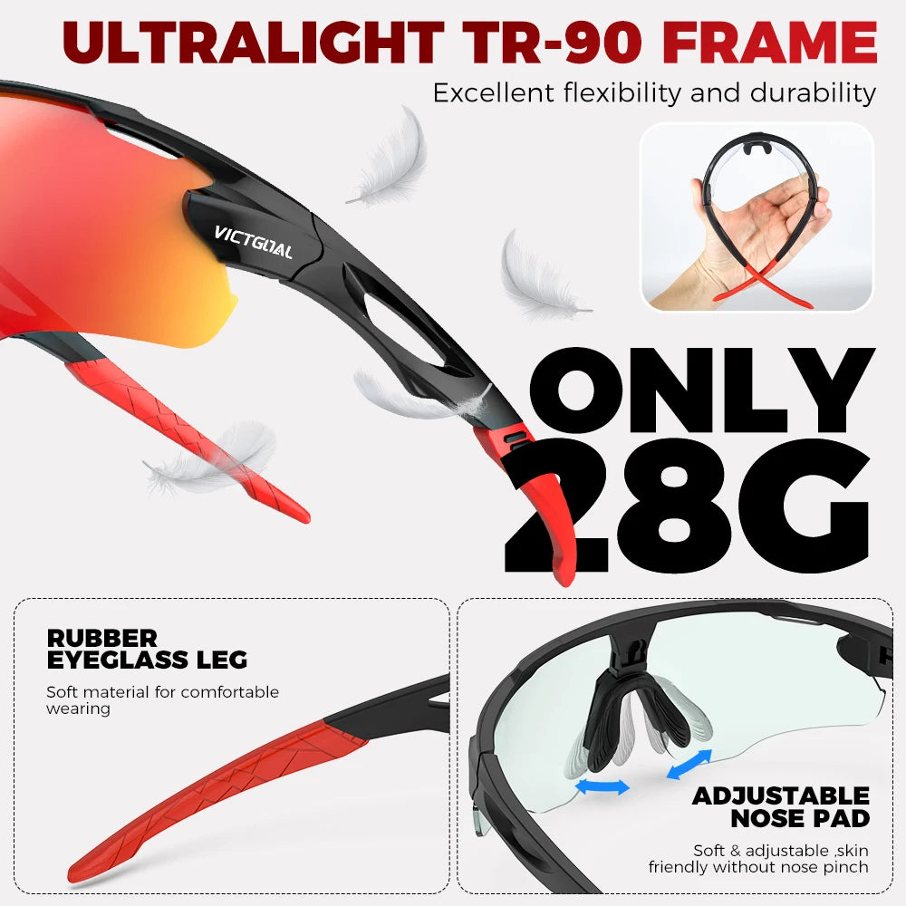 Victgoal Photochromic Cycling Sunglasses UV400 TR-90 Sports Protection Eyewear