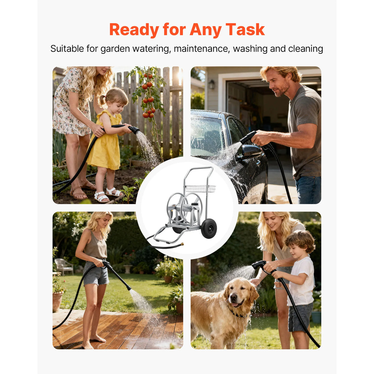 SucceBuy High Pressure Water Hose Reel Cart With Storage Basket