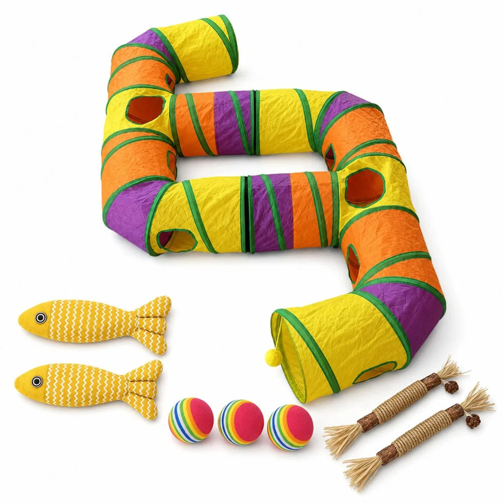Foldable Cat Tunnel Play Maze For Indoor Kittens Peek Holes
