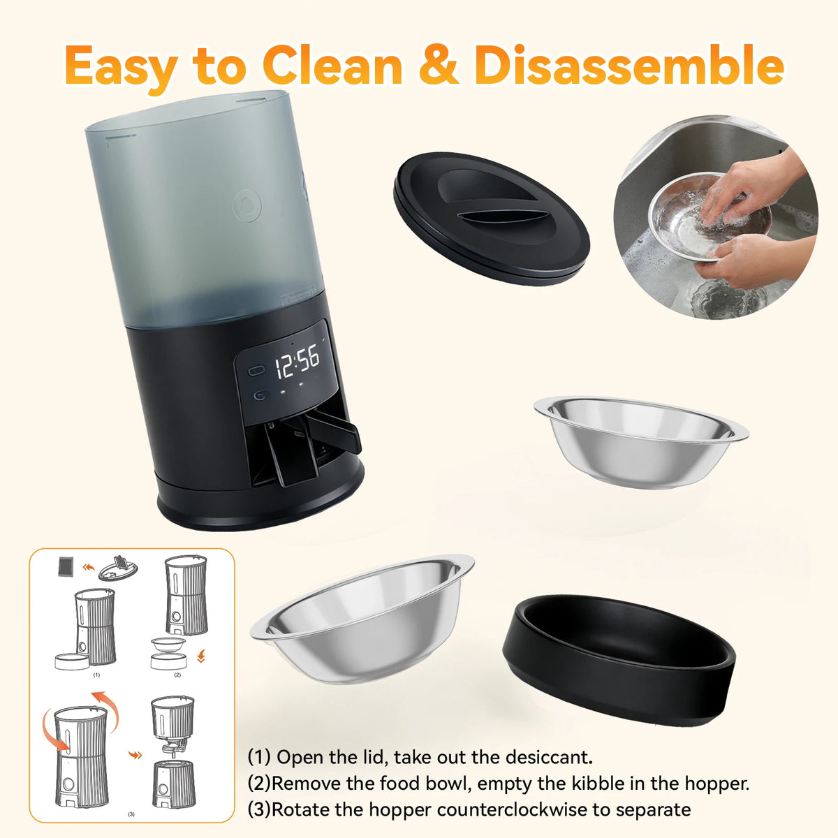 Automatic Cat Feeder With Stainless Bowls Timed Dual Power Supply