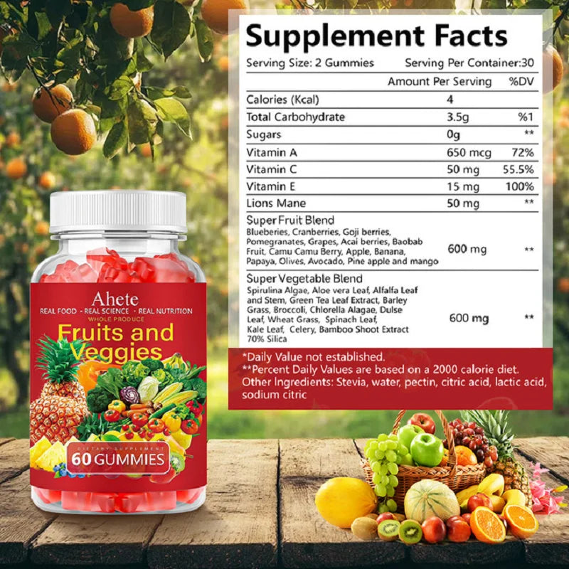 Ahete Fruits And Veggies Gummies Daily Multivitamin Supplement With Greens
