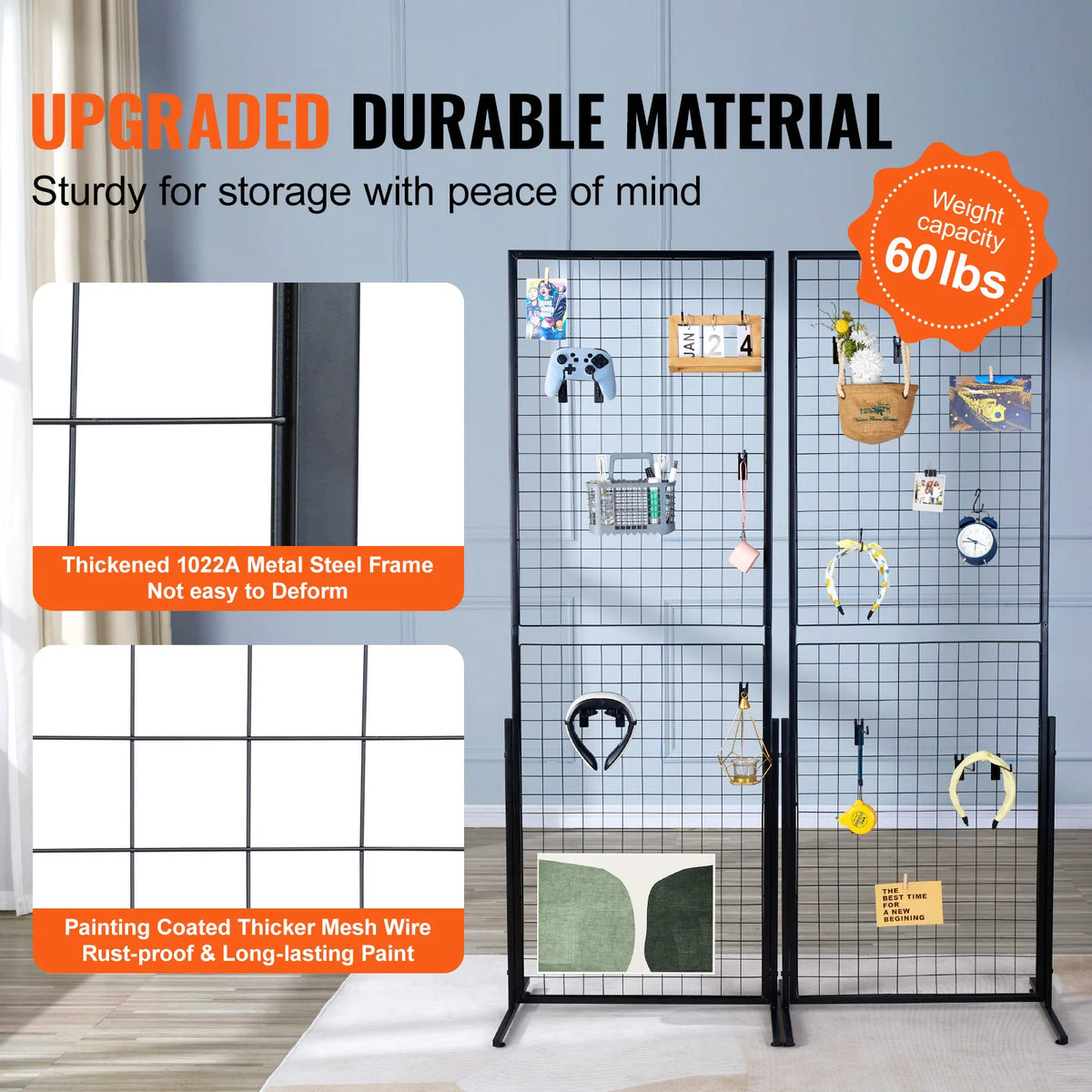 SucceBuy Double Sided Wire Grid Wall Display Rack With Hooks