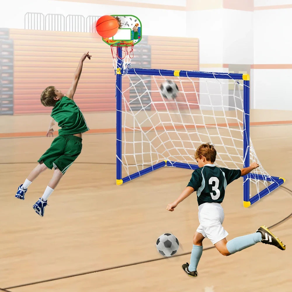 Kmoist Portable Basketball And Football Goal Set For Kids