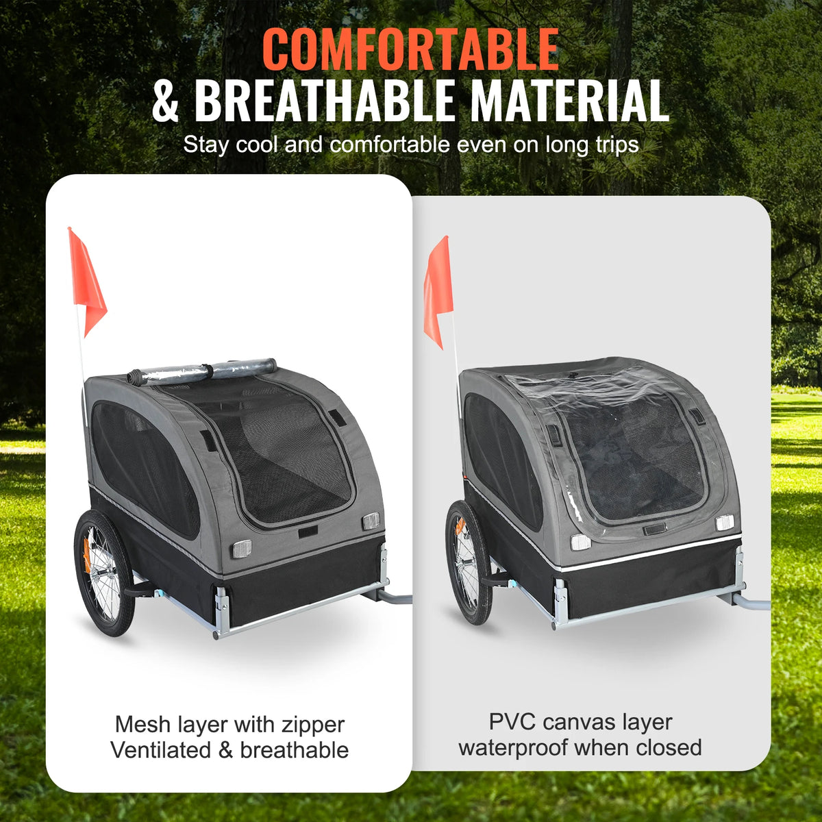 Collapsible Dog Bike Trailer With Coupler And Reflective Flag