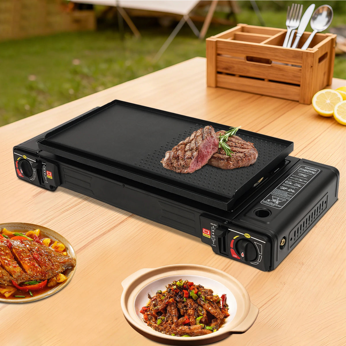 Portable Two Burner Gas Stove With Piezo Ignition For Camping