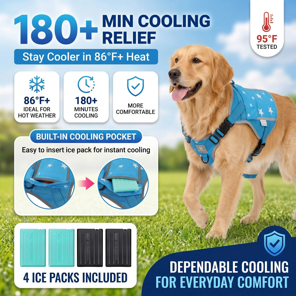 Adjustable Dog Cooling Vest Harness With Removable Gel Packs