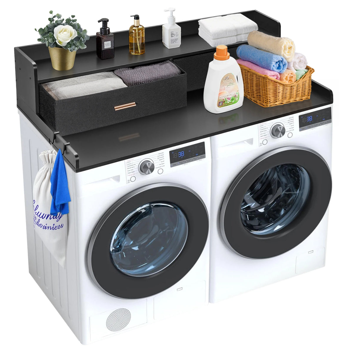 washer dryer countertop with storage shelf