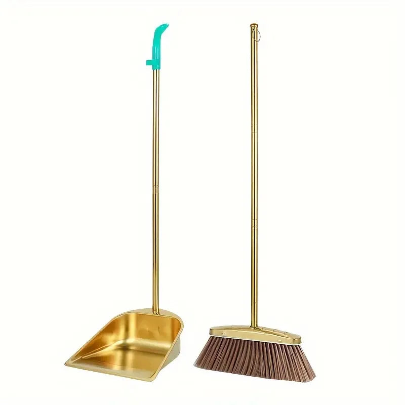 Stainless Steel Standing Dustpan and Broom Set for Home Use