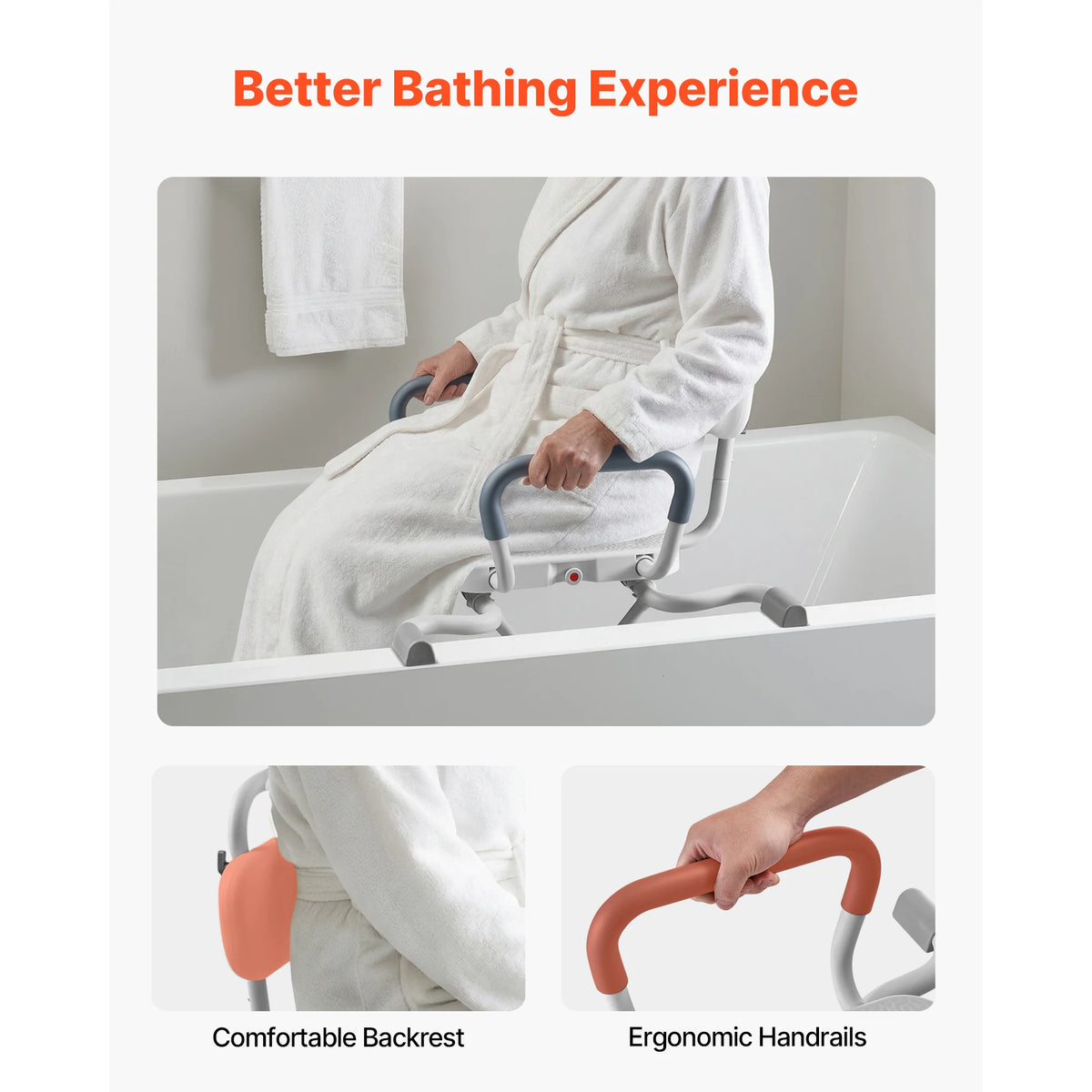 SucceBuy Swivel Shower Chair With Arms And Backrest For Bathroom