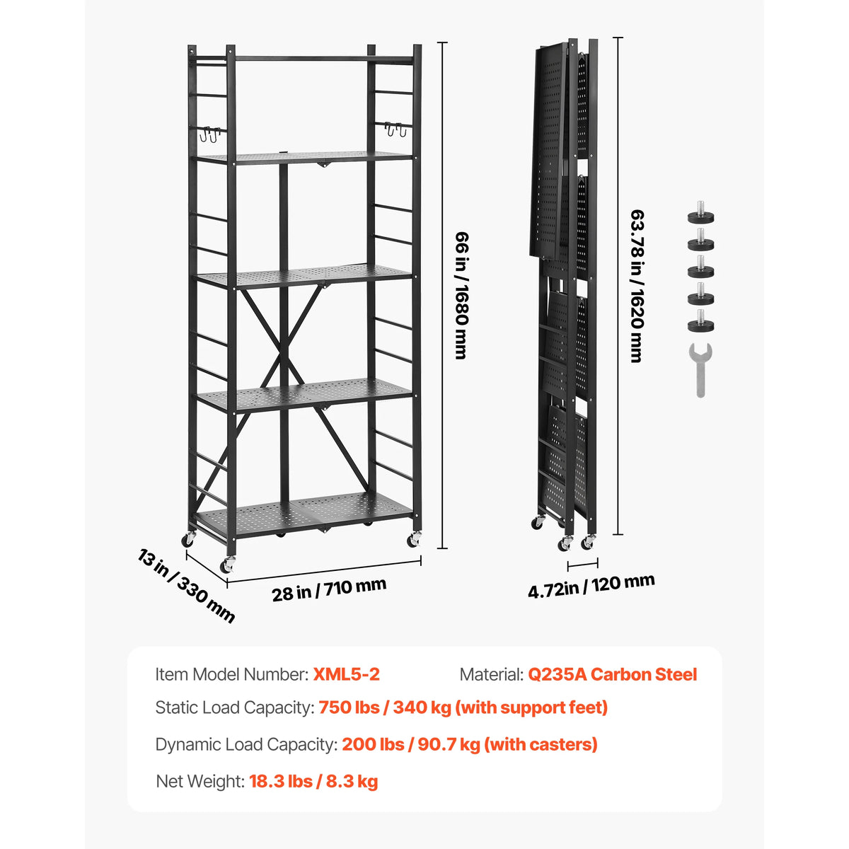 SucceBuy Foldable Metal Storage Shelving Rack With Wheels