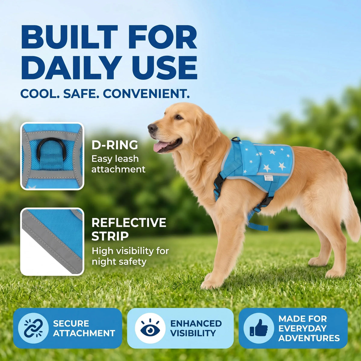 Adjustable Dog Cooling Vest Harness With Removable Gel Packs
