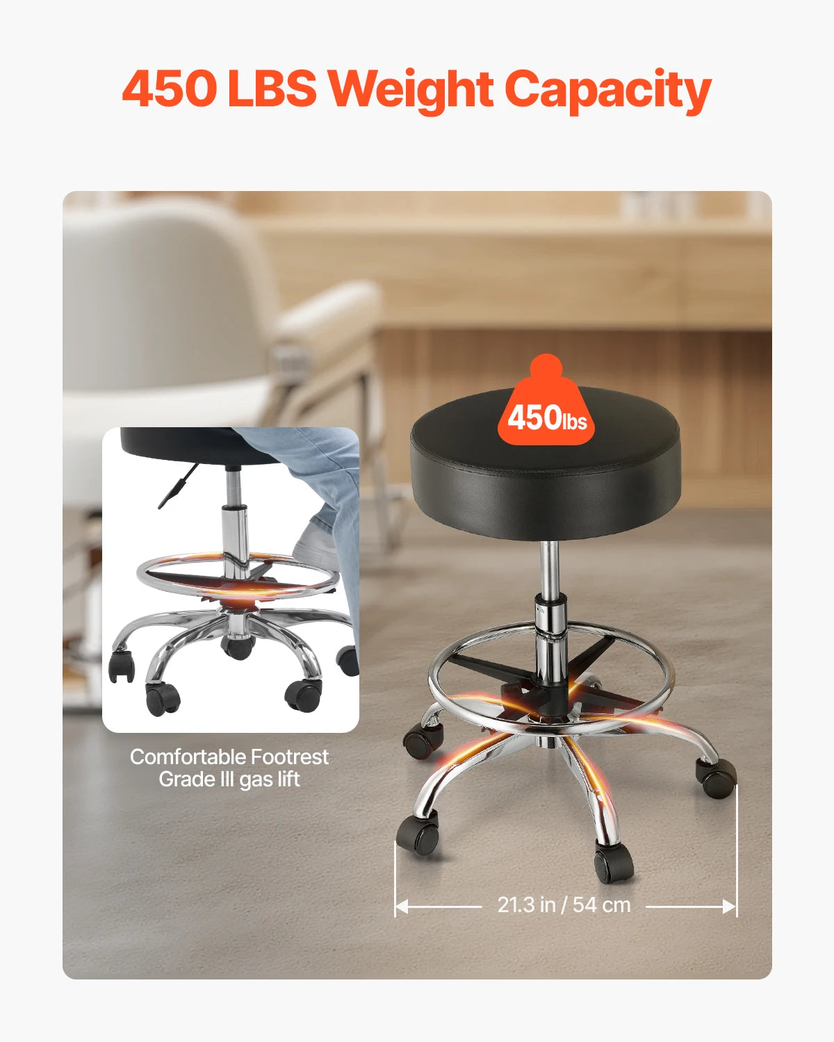 SucceBuy Adjustable Height Rolling Stool With Wheels For Salon