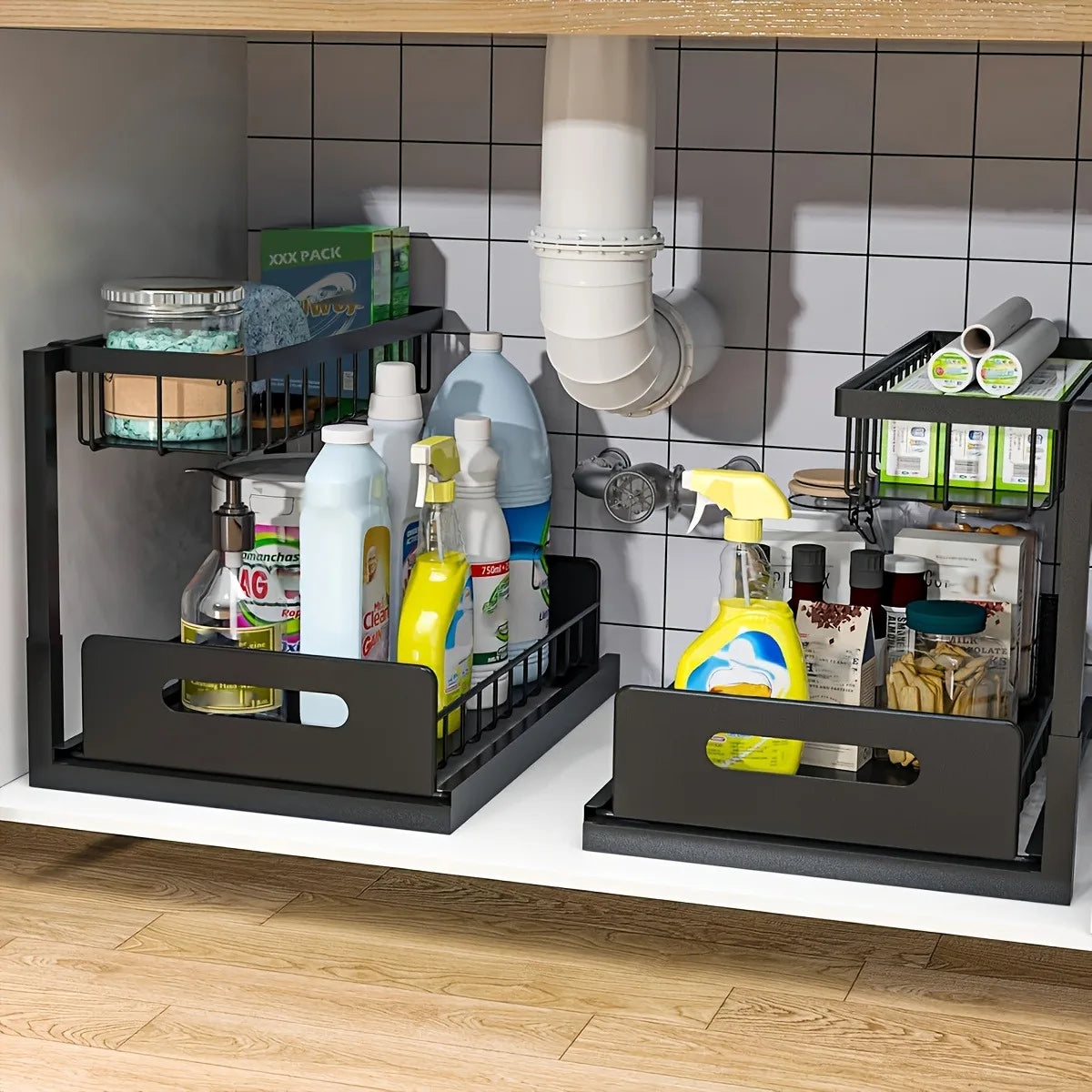 Stainless Steel Sliding Pull Out Kitchen Cabinet Sorting Rack