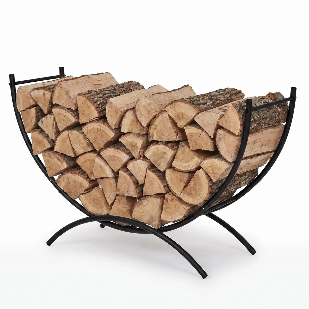 HiMISS Curved Steel Firewood Rack for Indoor Outdoor Fireplace Storage