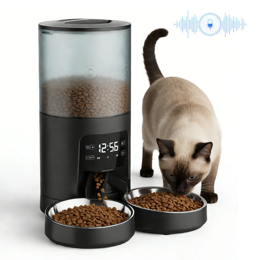 Automatic Cat Feeder With Stainless Bowls Timed Dual Power Supply