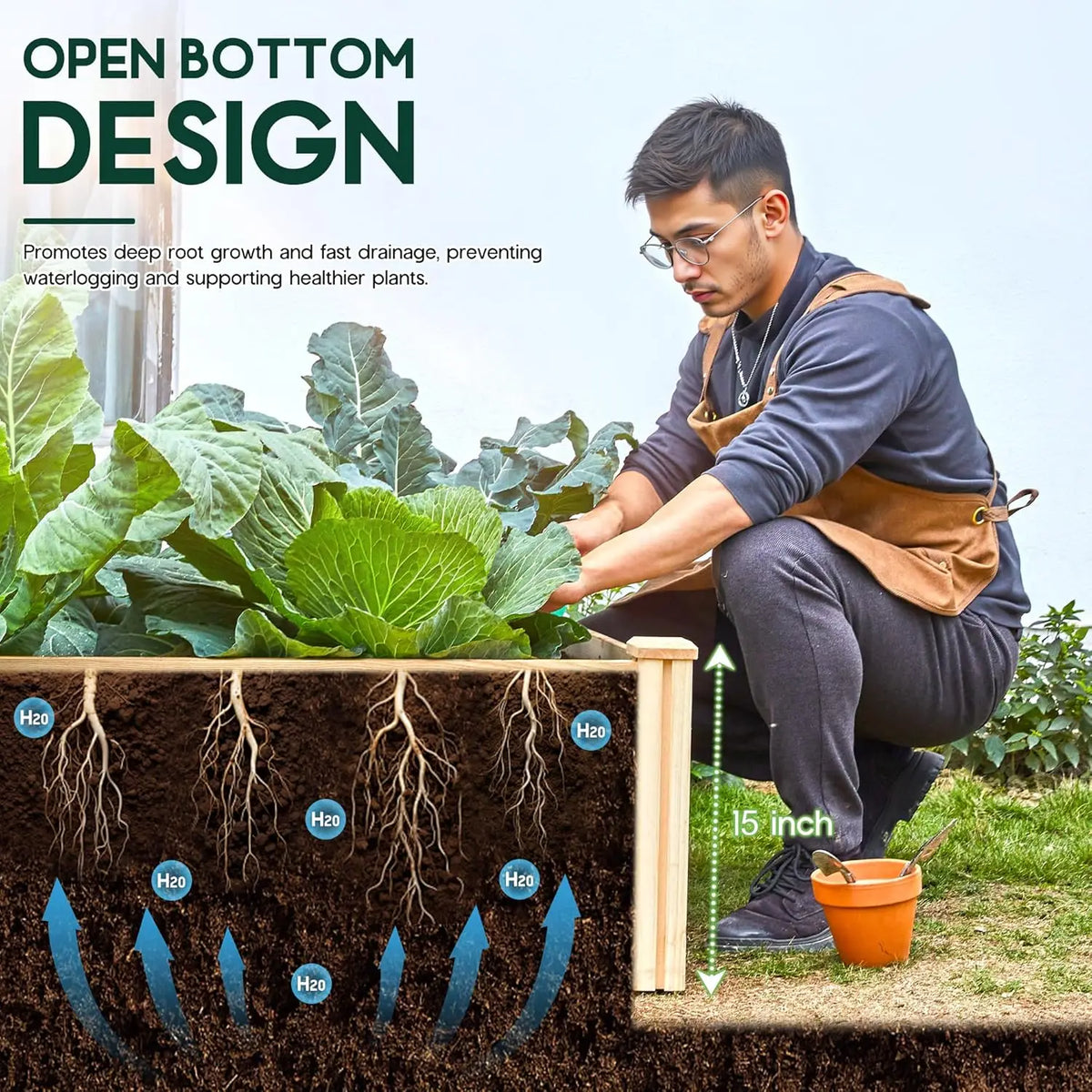 Wood Raised Garden Bed Planter Box For Growing Fresh Vegetables