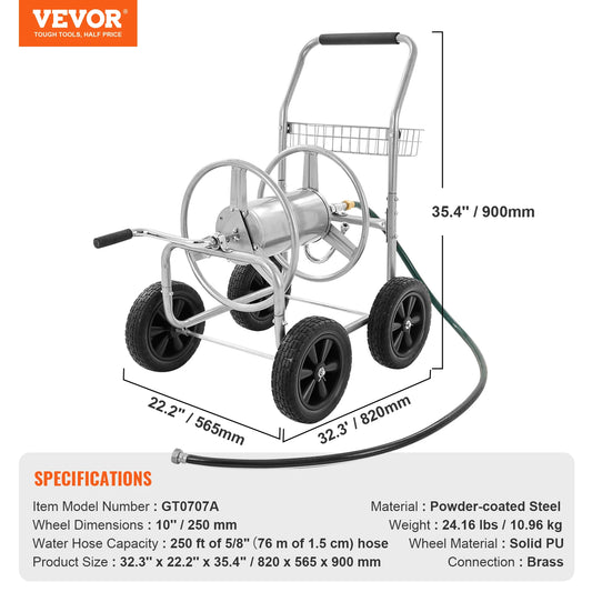 SucceBuy Heavy Duty Steel Garden Hose Reel Cart With Storage Basket