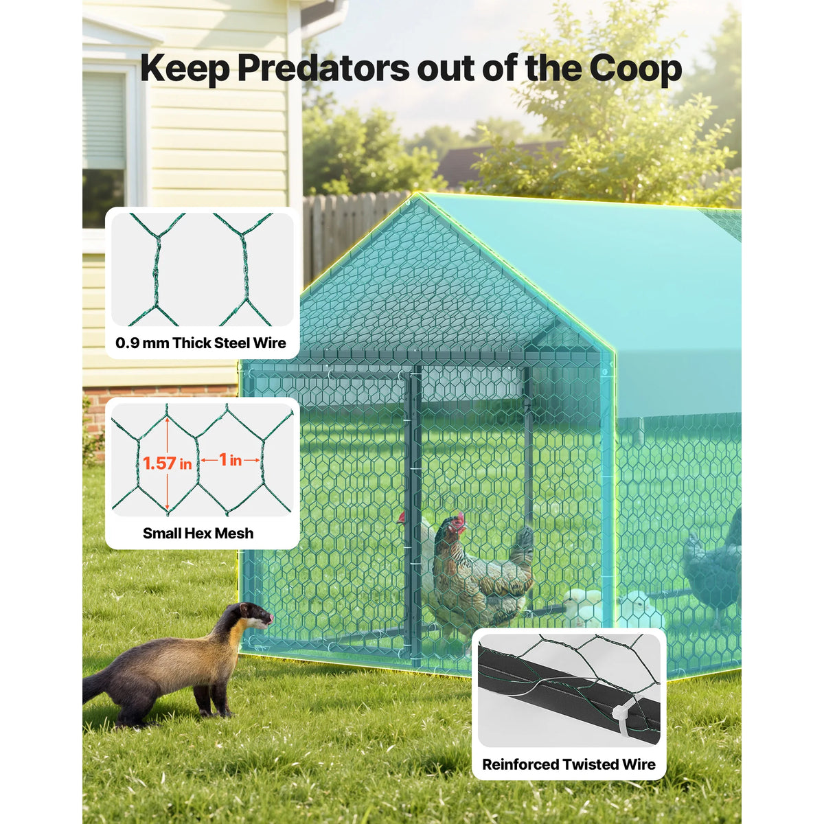 SucceBuy Metal Chicken Coop With Waterproof Weather Resistant Cover