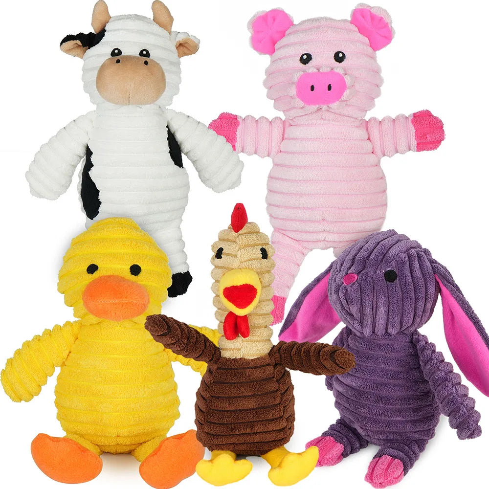 Five Pack Plush Squeaky Dog Toys Assorted Animal Pet Chews