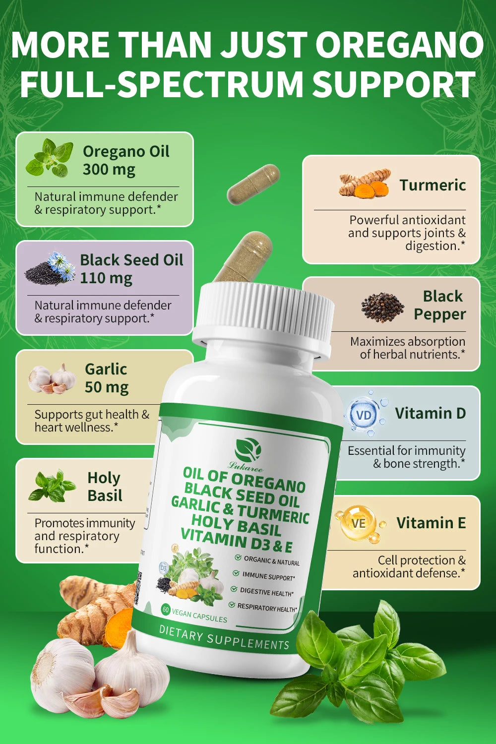Beworths Oregano Oil Capsules With Garlic Turmeric Holy Basil Support