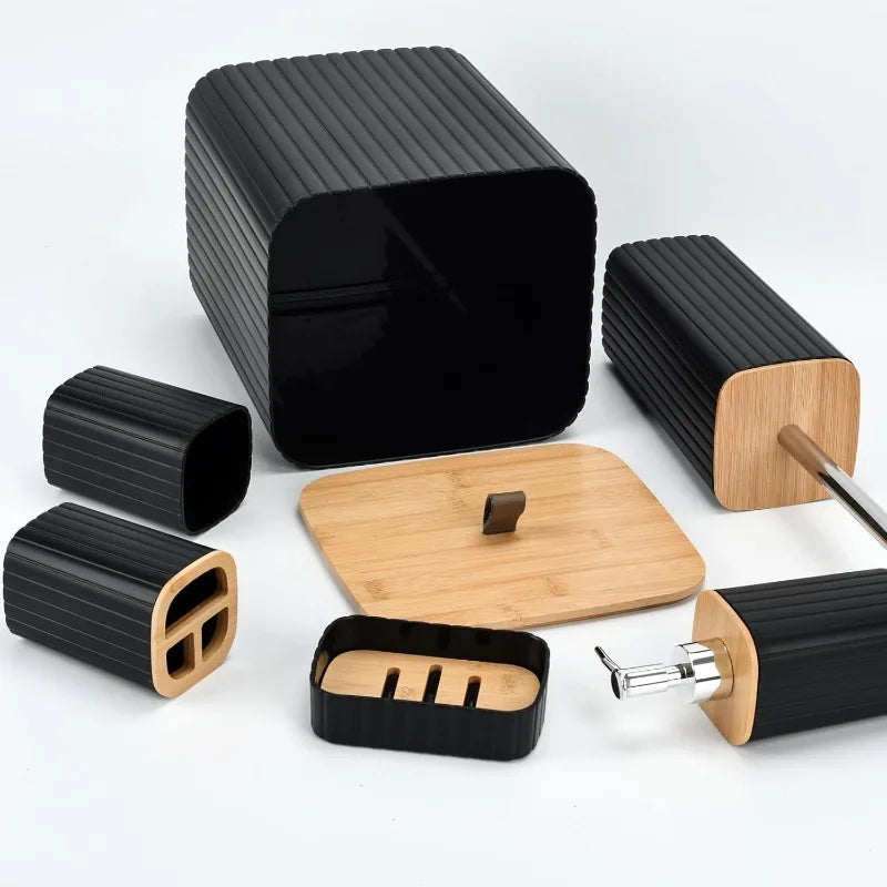 Bathroom Accessory Set With Toilet Brush, Trash Can, Soap Dispenser