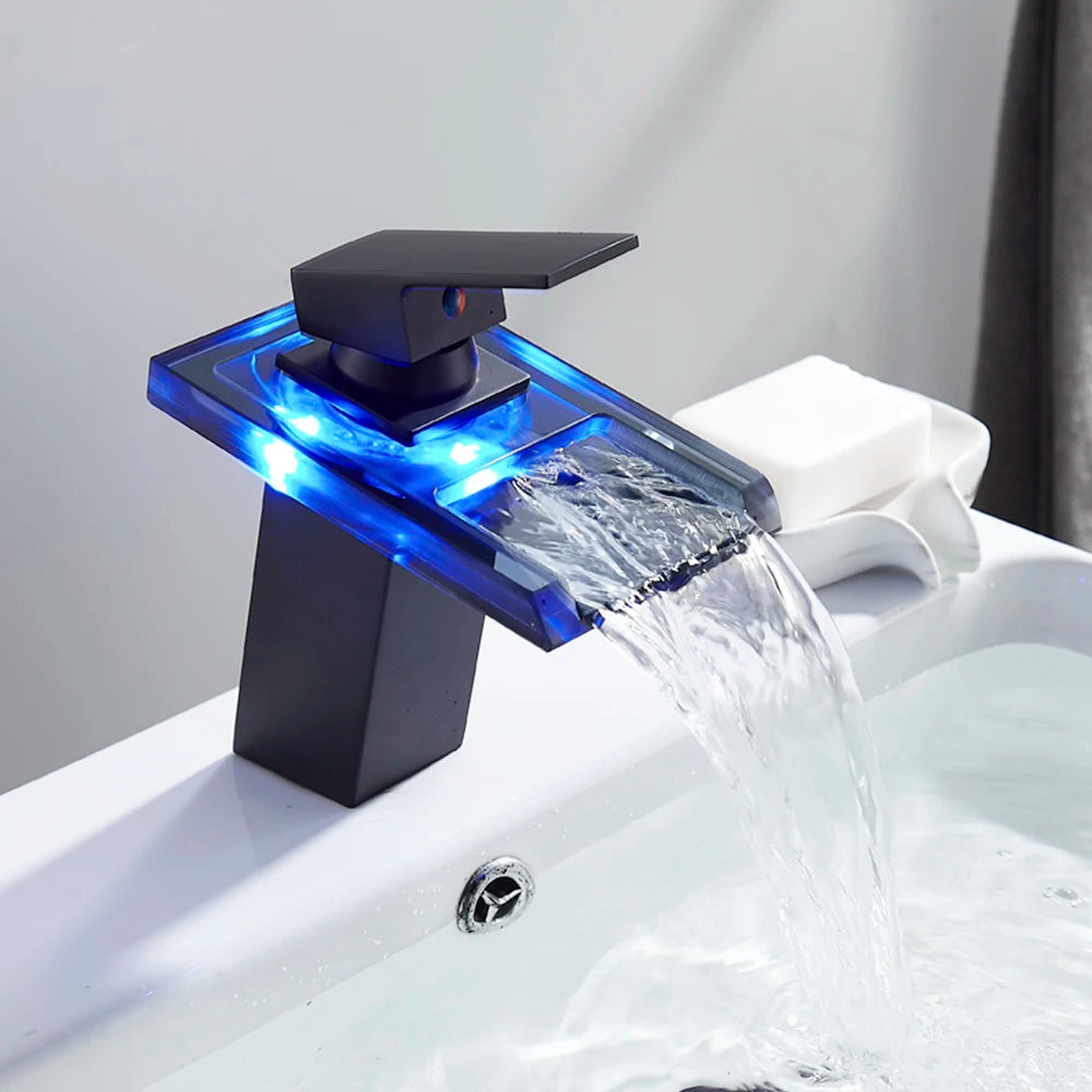 MYQualife LED Waterfall Basin Faucet Deck Mounted Sink Mixer