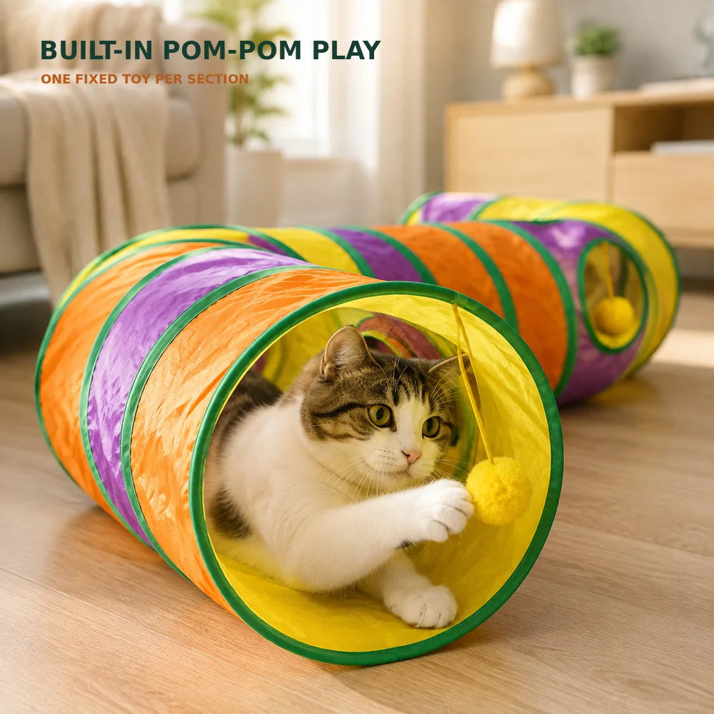 Foldable Cat Tunnel Play Maze For Indoor Kittens Peek Holes