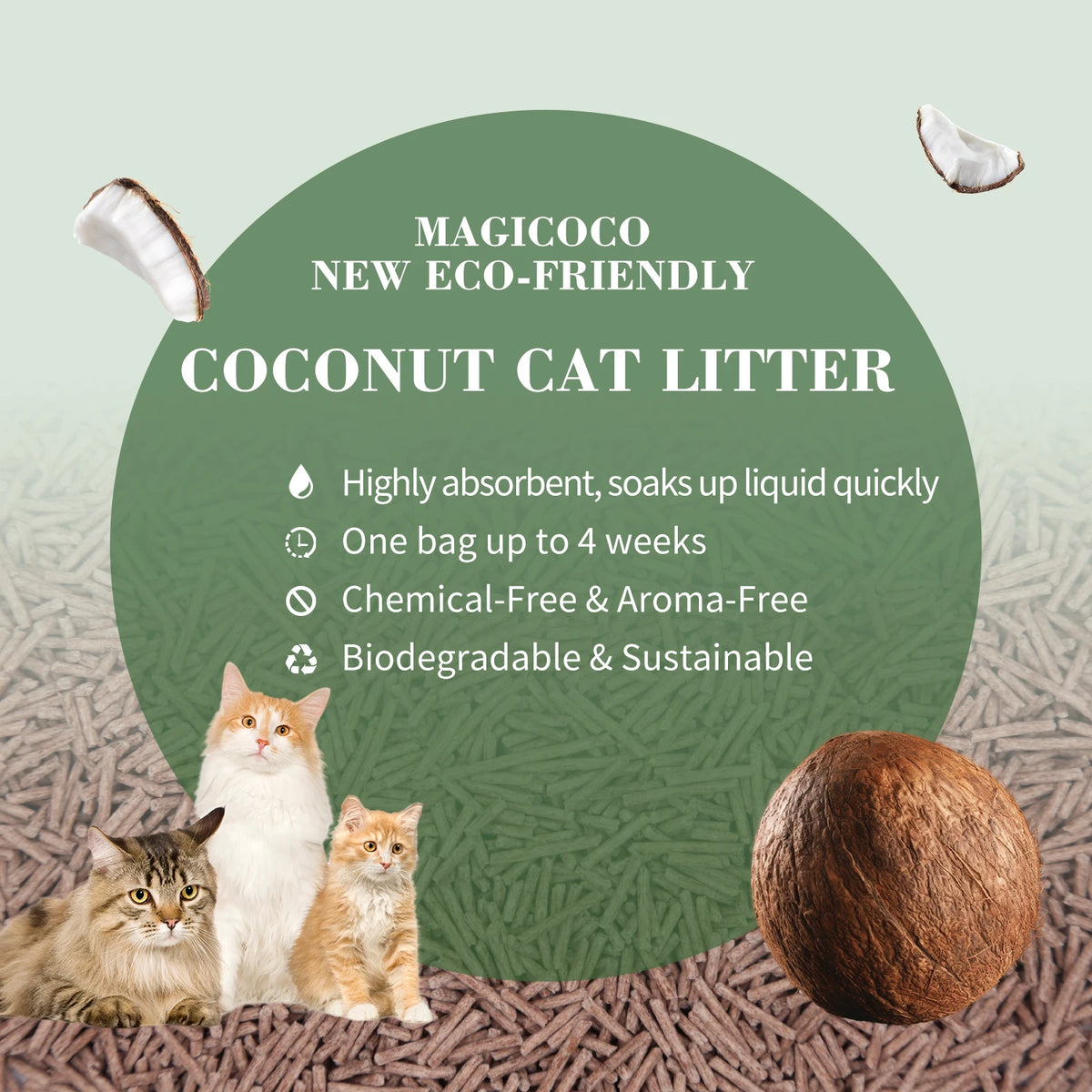 Bioline Coconut Cat Litter Odor Control Low Tracking Flushable Formula