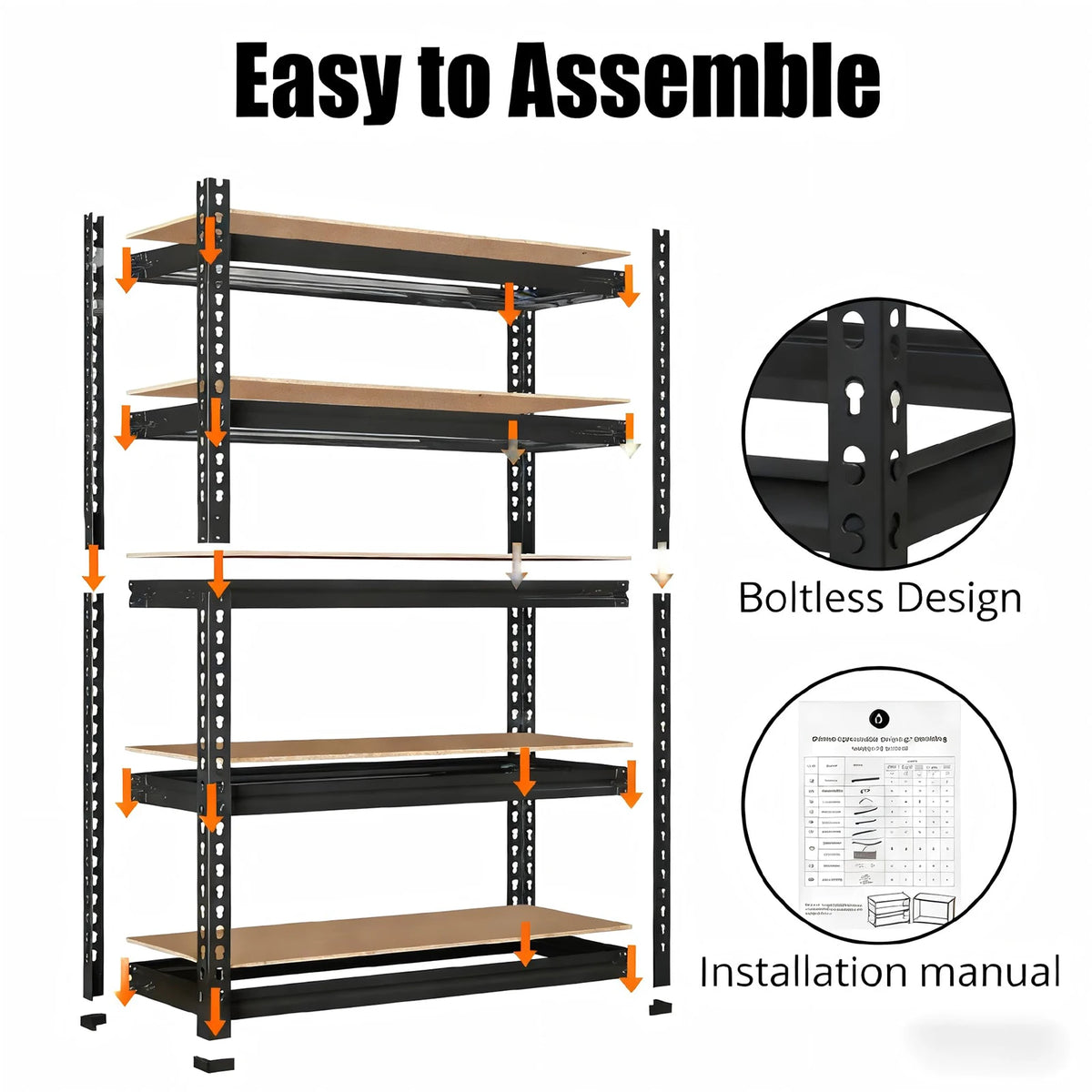 HiMiss 5 Tier Heavy Duty Adjustable Metal Storage Shelving Rack