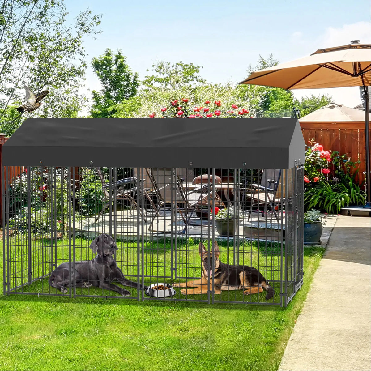 Heavy Duty Iron Canine Exercise Playpen With Roof Outdoor Kennel