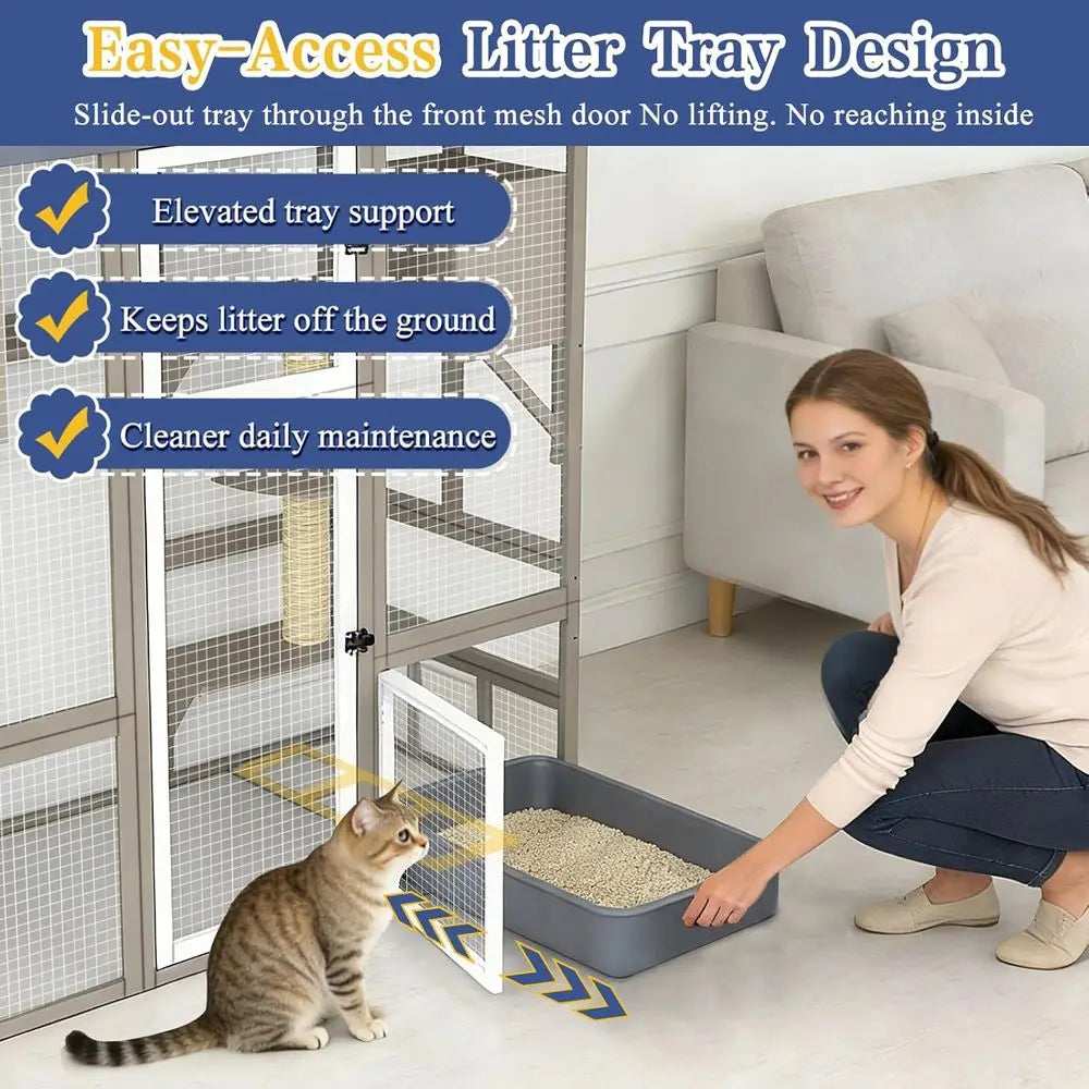 Outdoor Catio With Seven Platforms Dual Scratch Posts And Hammock