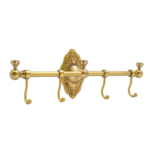 Wall Mounted Brass Towel Rack With Multiple Storage Hooks