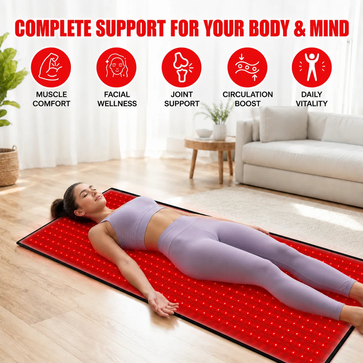 Red Light Therapy Mat 660Nm 850Nm Adjustable Timer Intensity