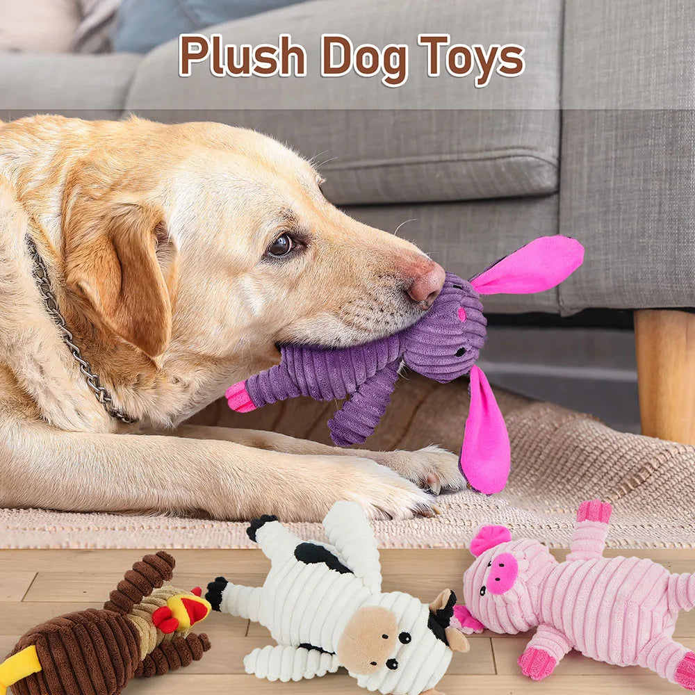 Five Pack Plush Squeaky Dog Toys Assorted Animal Pet Chews