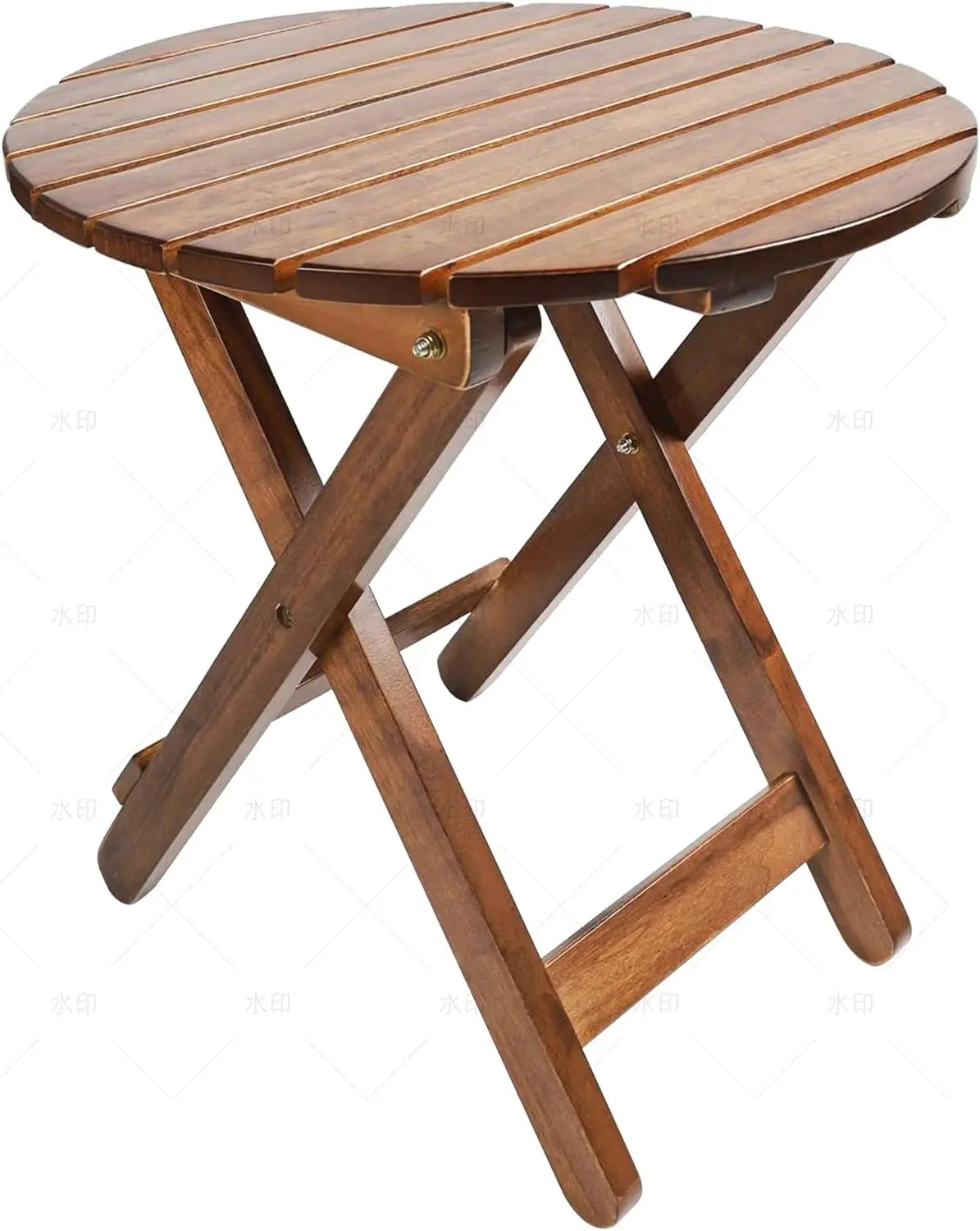 Xiuwo Folding Round Patio Side Table With Wood Metal Frame
