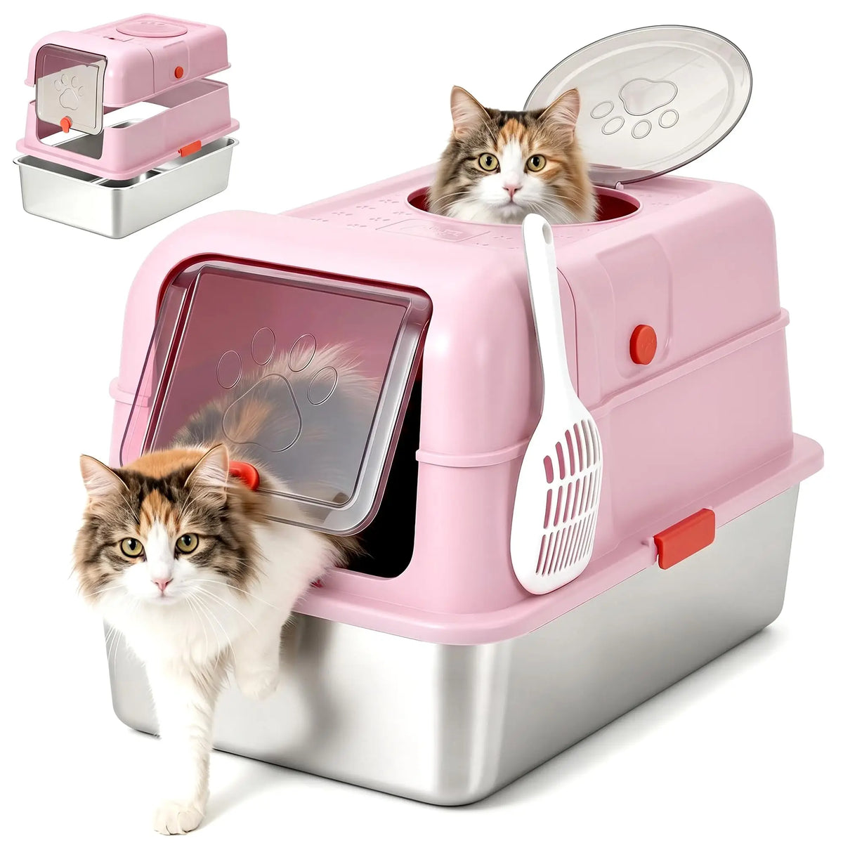 Studyset Enclosed Stainless Steel Litter Box With Lid For Cats