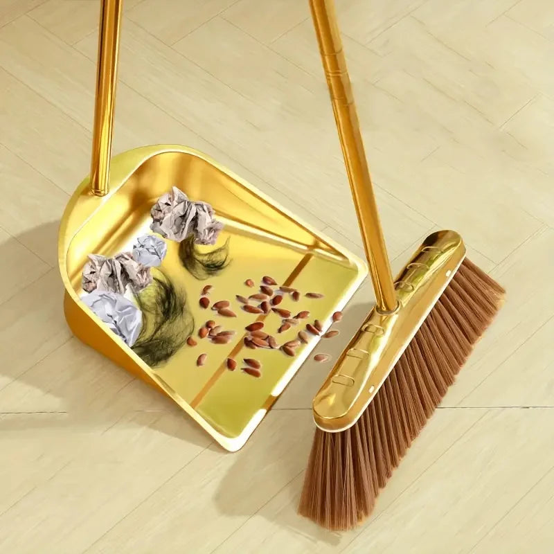 Stainless Steel Standing Dustpan and Broom Set for Home Use