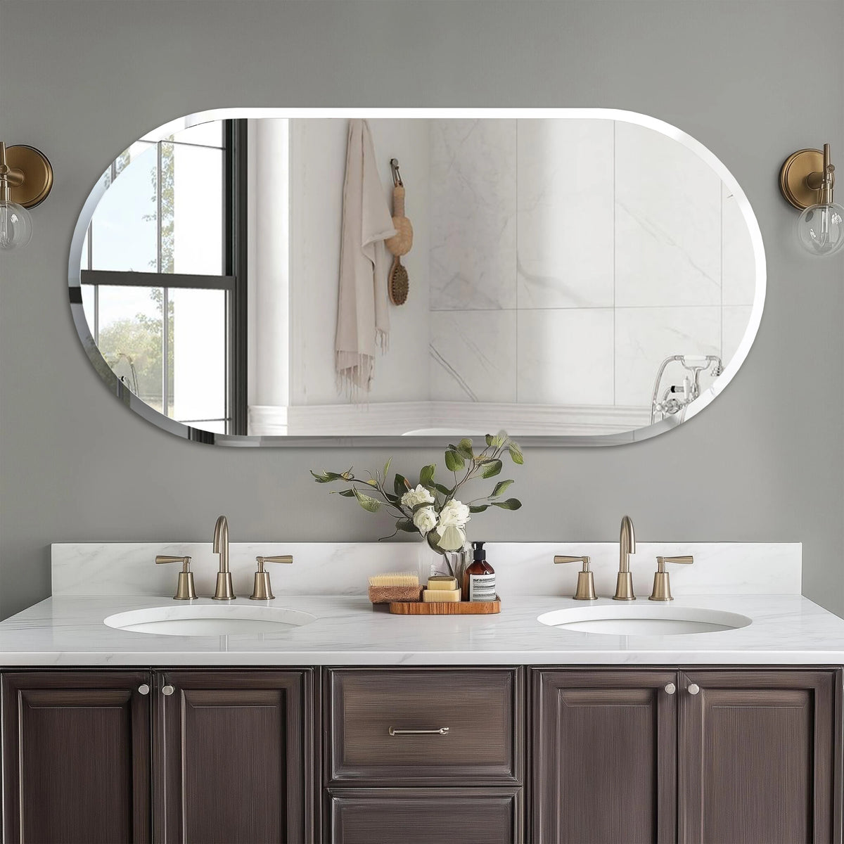 oval bathroom wall mirror beveled edges