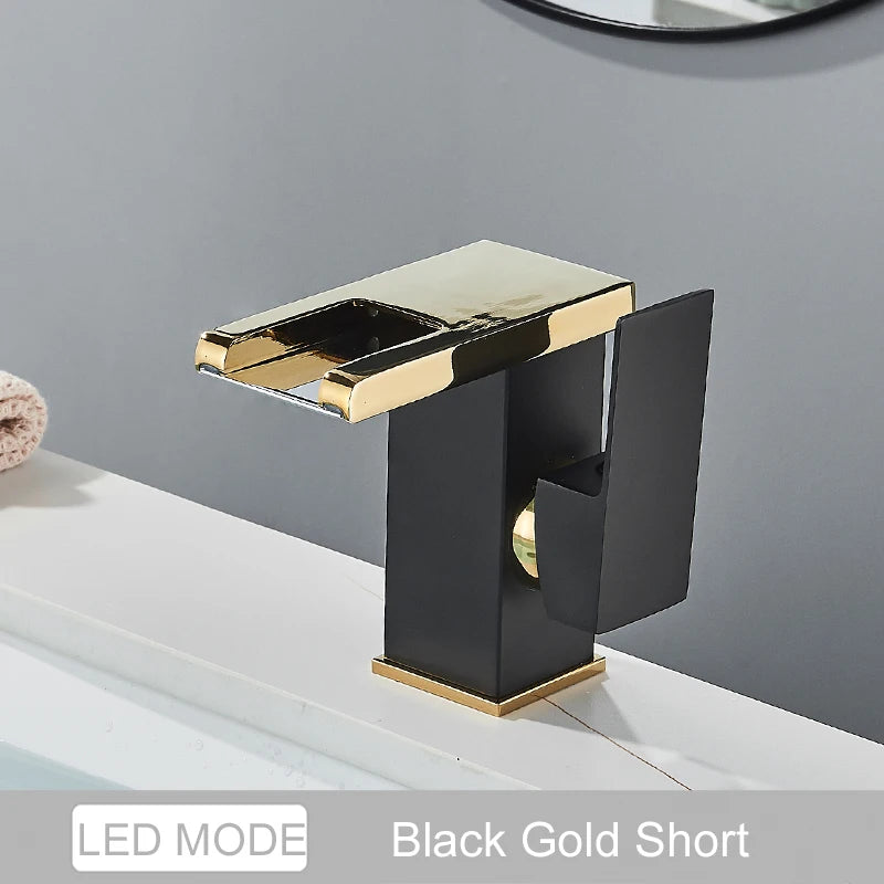 MYQualife LED Waterfall Basin Faucet Deck Mounted Sink Mixer