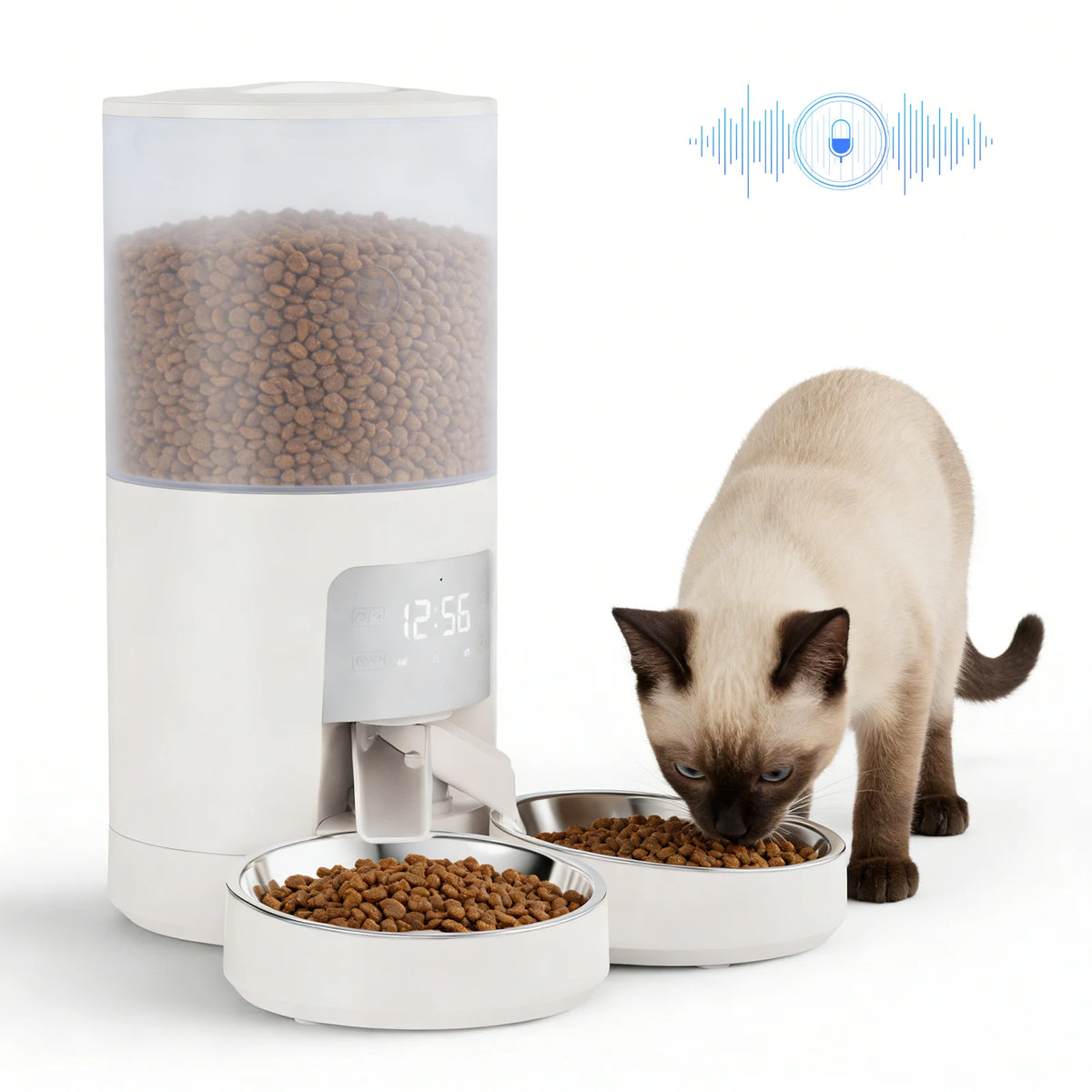 Automatic Cat Feeder With Stainless Bowls Timed Dual Power Supply