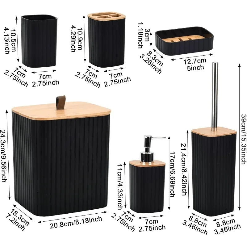 Bathroom Accessory Set With Toilet Brush, Trash Can, Soap Dispenser