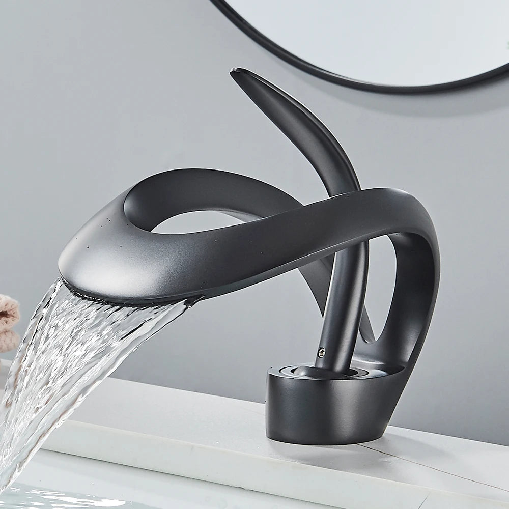 Rozin Modern Waterfall Basin Faucet Deck Mount Hot Cold Mixer