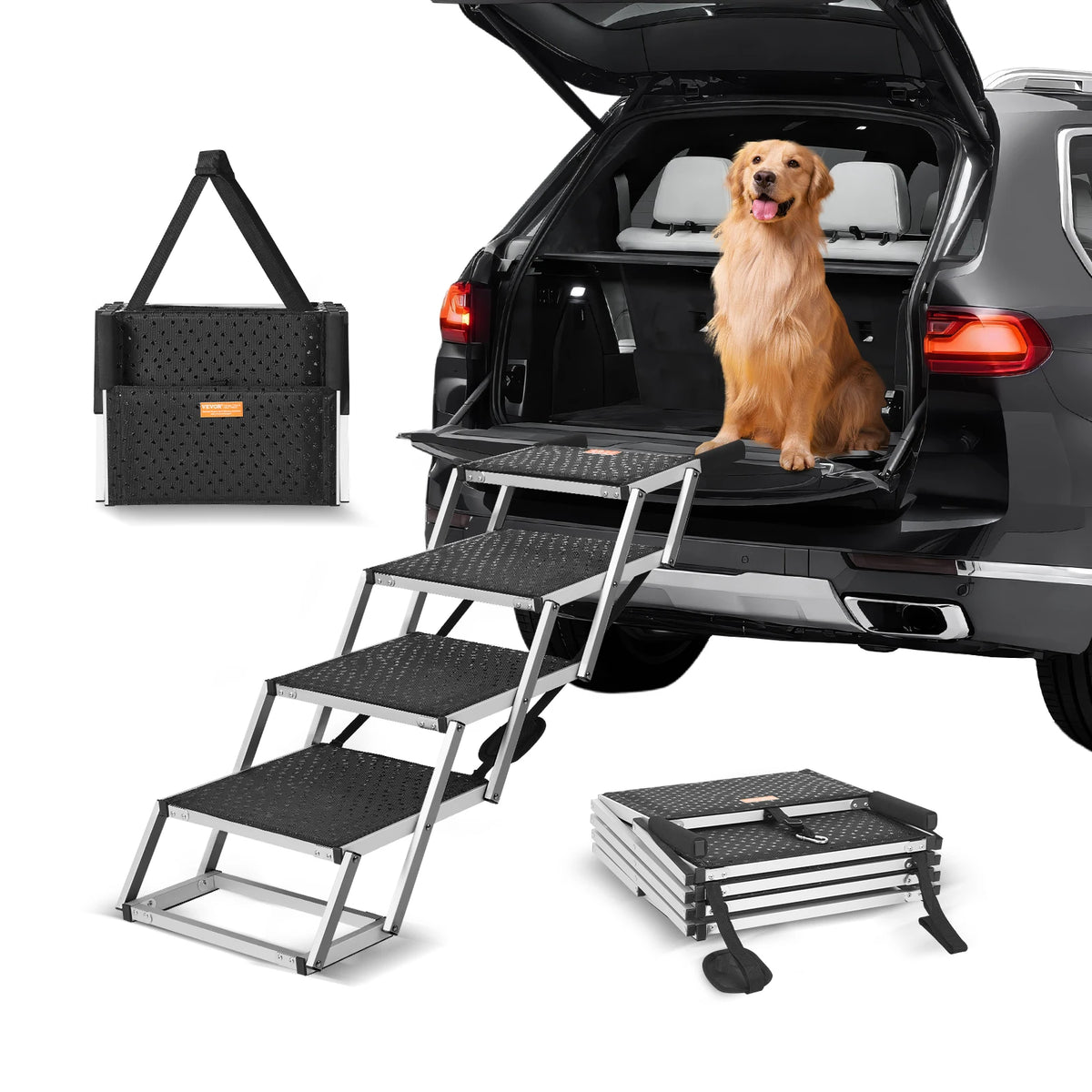 SucceBuy Folding Dog Car Steps Lightweight Pet Stairs For Vehicles
