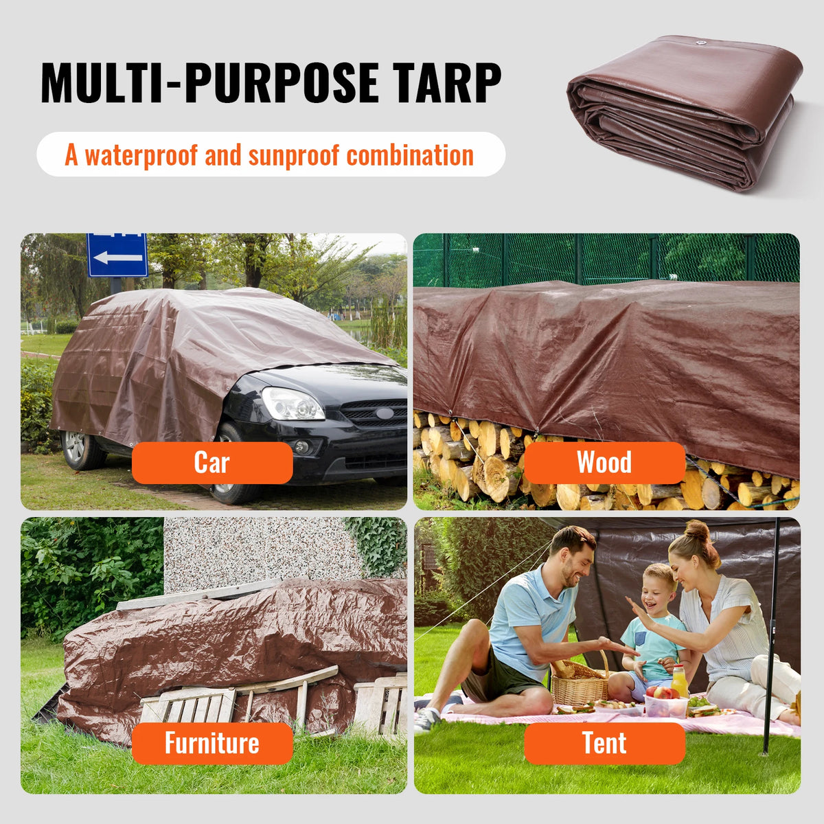 SucceBuy Heavy Duty Waterproof Tarpaulin With Aluminum Grommets